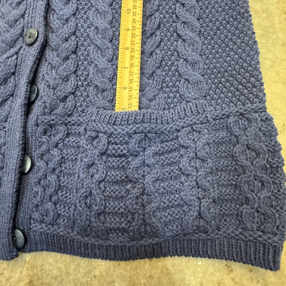 Vintage Aran Crafts Large 100% Merino Wool Cable Knit Sweater Ireland Blue - Picture 5 of 8